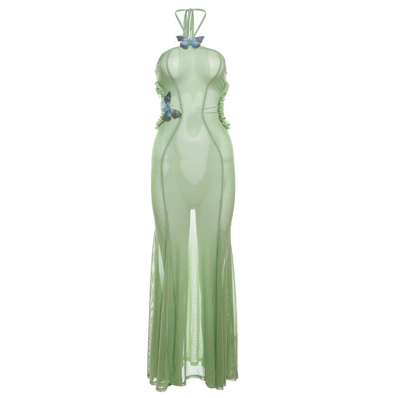 Butterfly Side Cut Out Sheer Maxi Dress