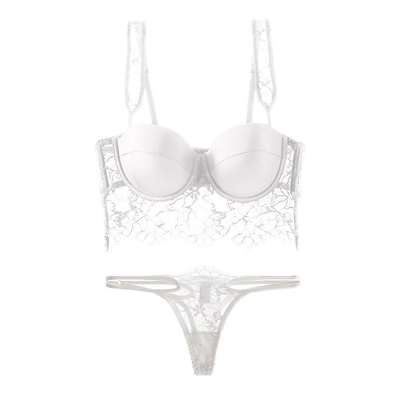 Sheer Lace Trim Bra and Panty Set