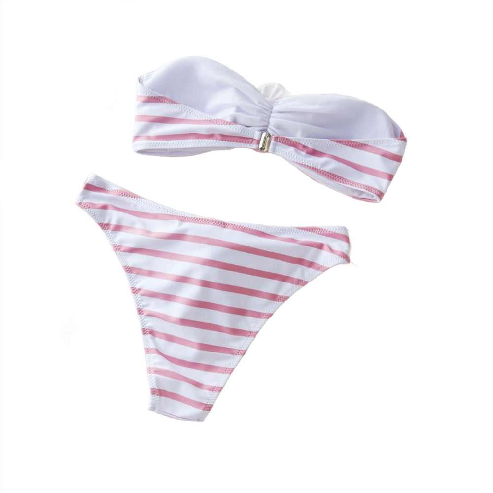 
                      
                        3-D Rosette Strapless Striped Bikini
                      
                    