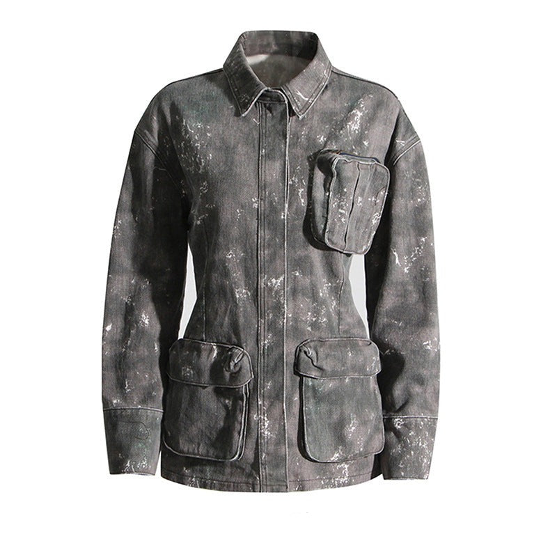 Splatter Paint Gray Denim Jacket