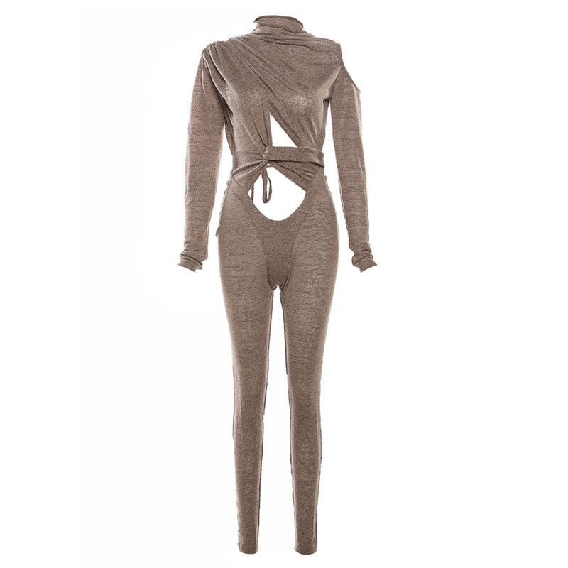 Cut Out Tied Back Long Sleeve Jumpsuit