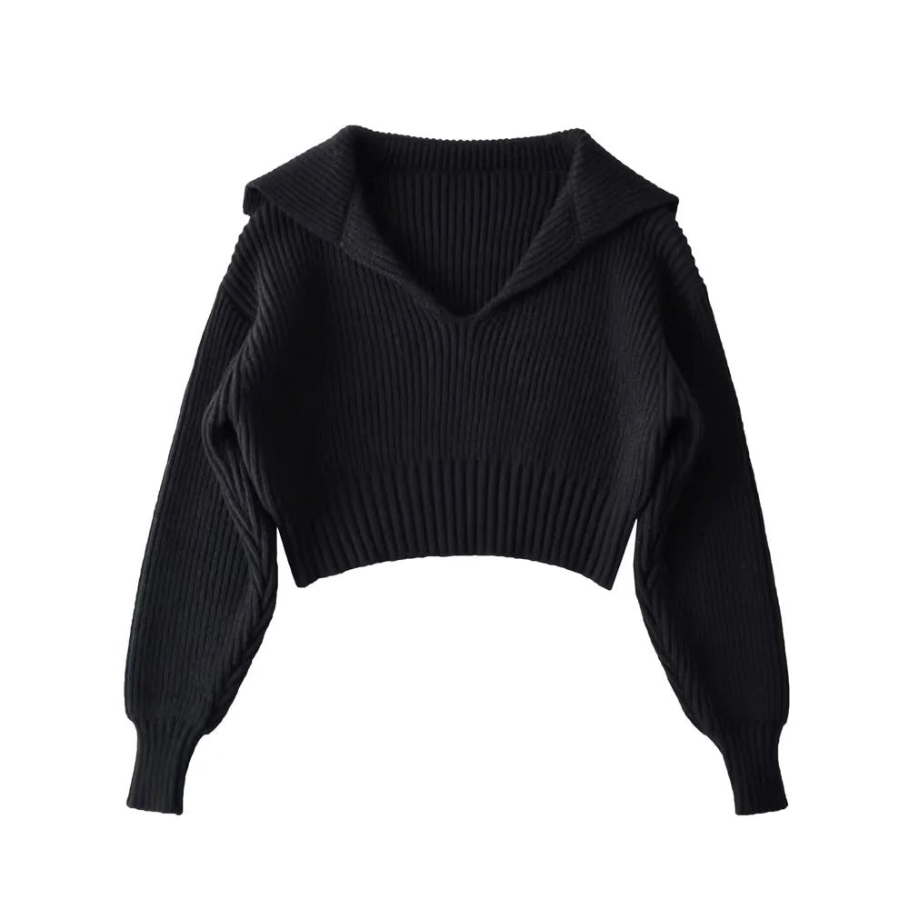 RIbbed Cropped V-Neck Sweater - Shop Style Shark – Shop Style Shark