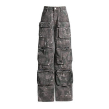  Splatter High Waist Denim Cargo Pants