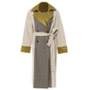 Patchwork Mid Calf Double Breasted Trench Coat