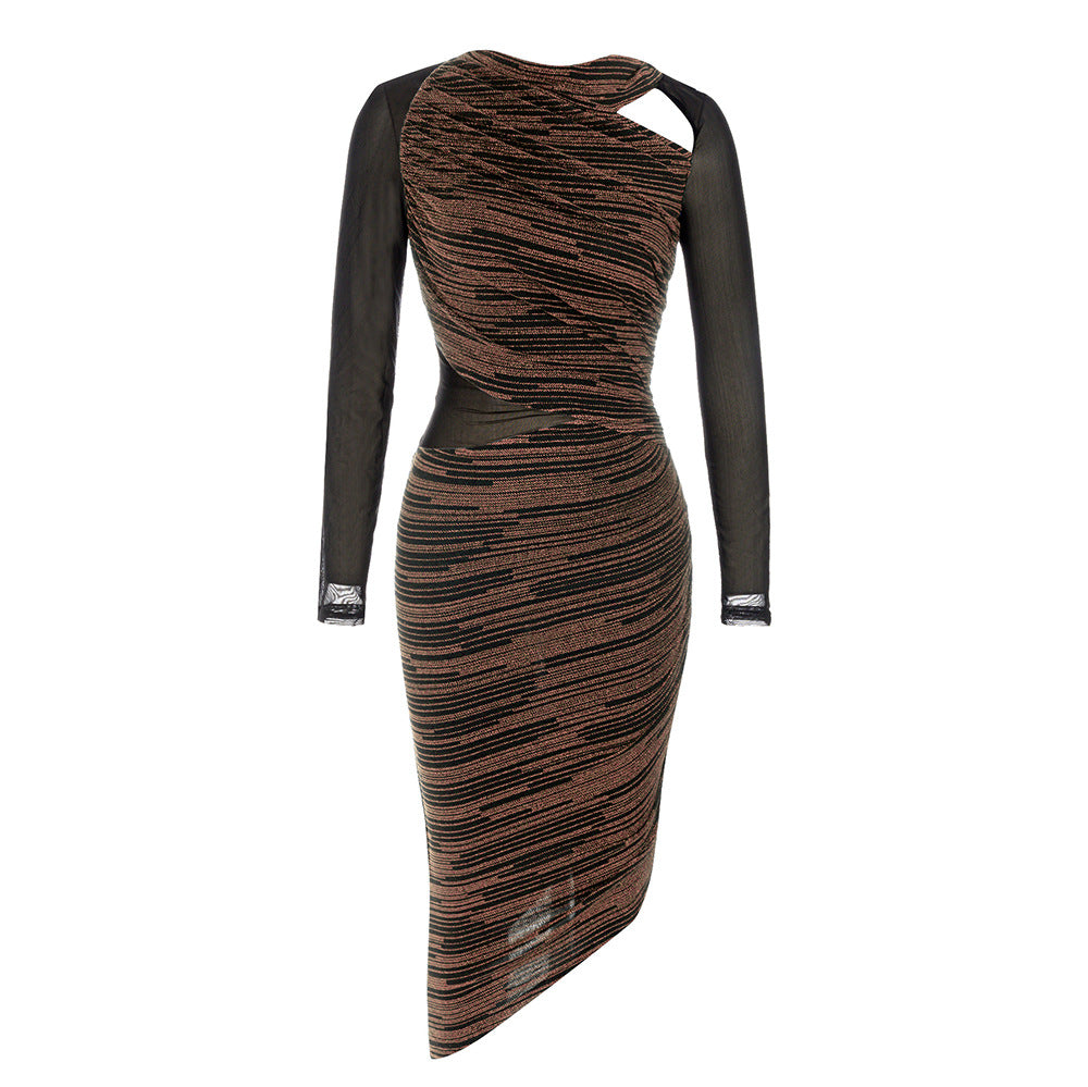 Asymmetric Cut Out Print Bodycon Dress