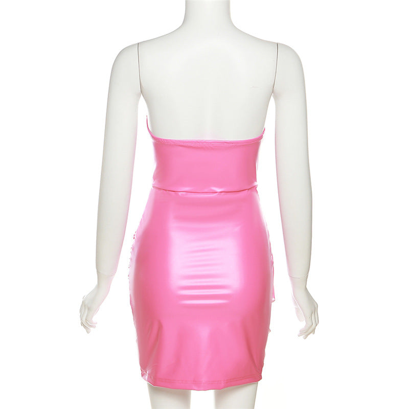 
                  
                    Tube Ruched PU Mini Dress
                  
                