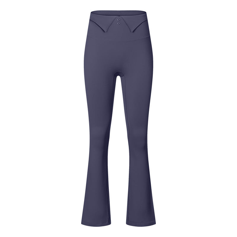 Button Front Fold Over Trim Yoga Pants