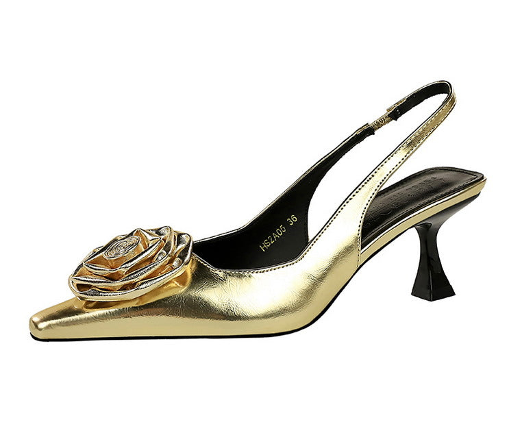 
                  
                    3-D Flower Pointy Toe Patent Leather High Heels
                  
                