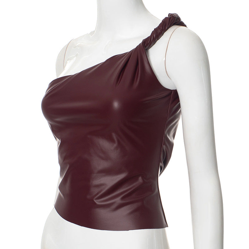 
                  
                    One Strap Faux Leather Top
                  
                