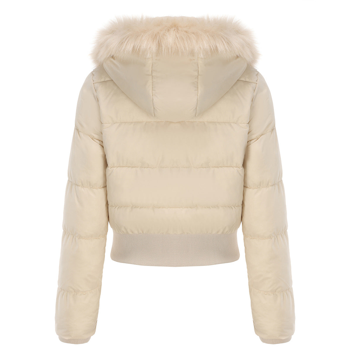 Long Sleeve Fur Trim Hood Puffer Coat