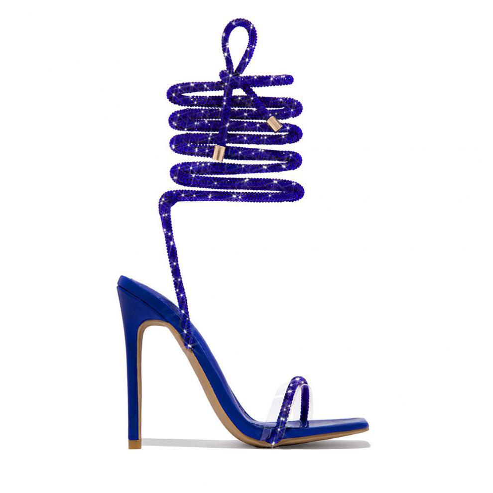 Rhinestone Lace Up Strap high Heels