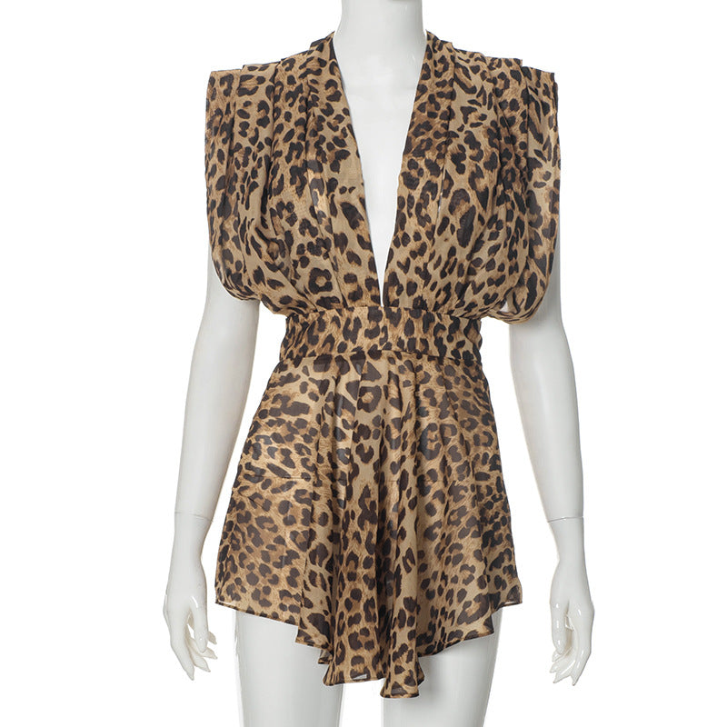 
                      
                        Deep V Leopard Print Sleeveless Mini Dress
                      
                    