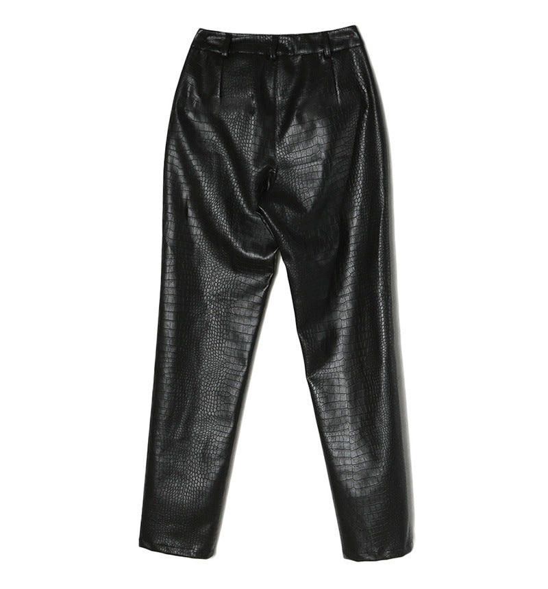 
                  
                    Faux Leather High Rise Croc Print Pants
                  
                