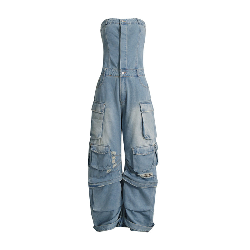 
                      
                        Strapless Denim Button Up Jumpsuit
                      
                    