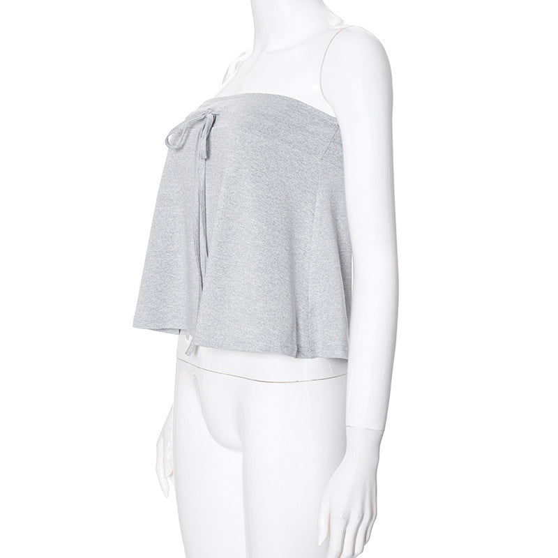 
                      
                        Strapless Gray Bow Top
                      
                    