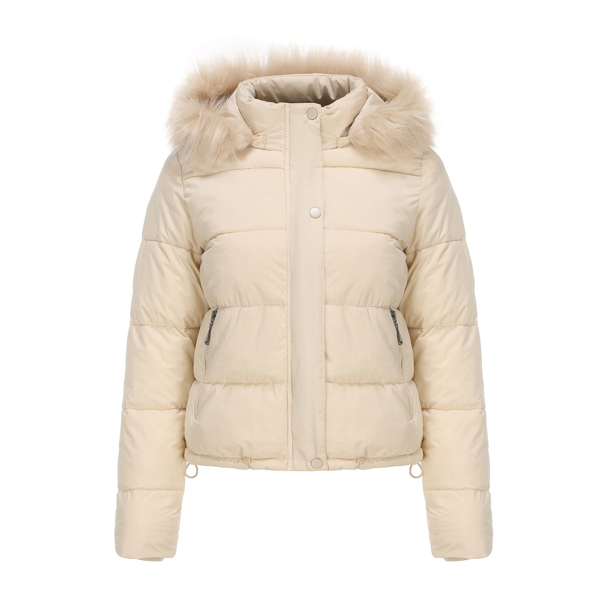 Long Sleeve Fur Trim Hood Puffer Coat