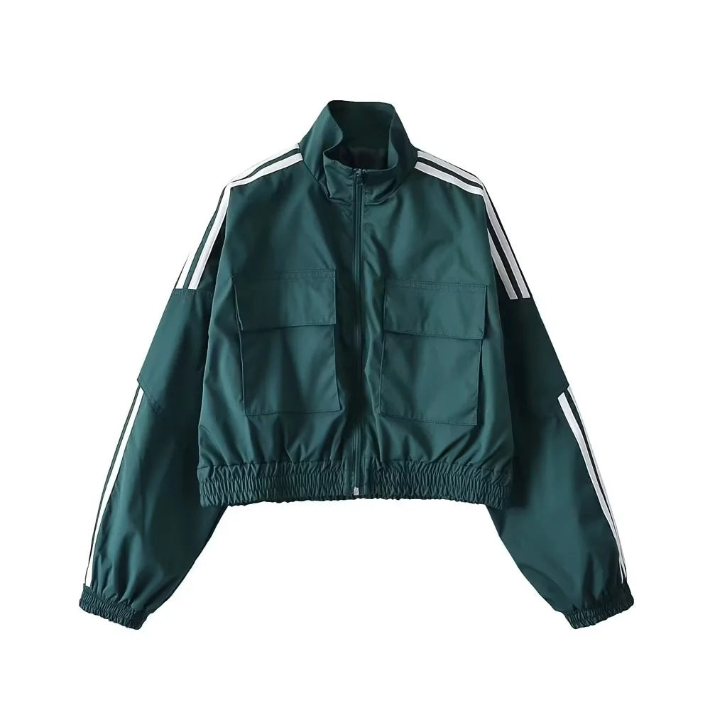 
                      
                        Striped Sleeve Zip Up Wind Breaker Jacket
                      
                    