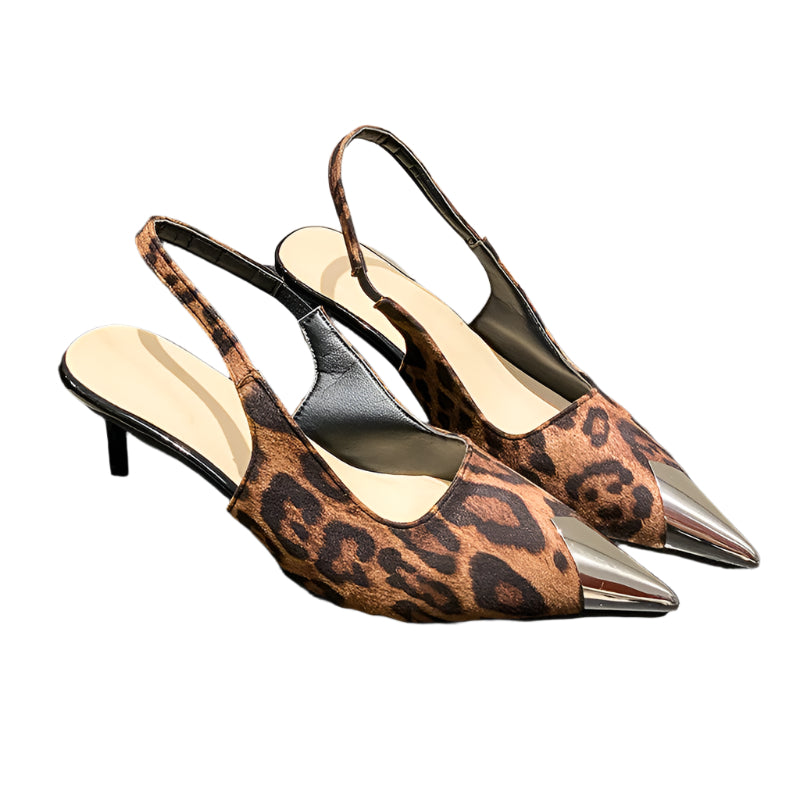 Gold Toe Leopard Print Slingback Pumps