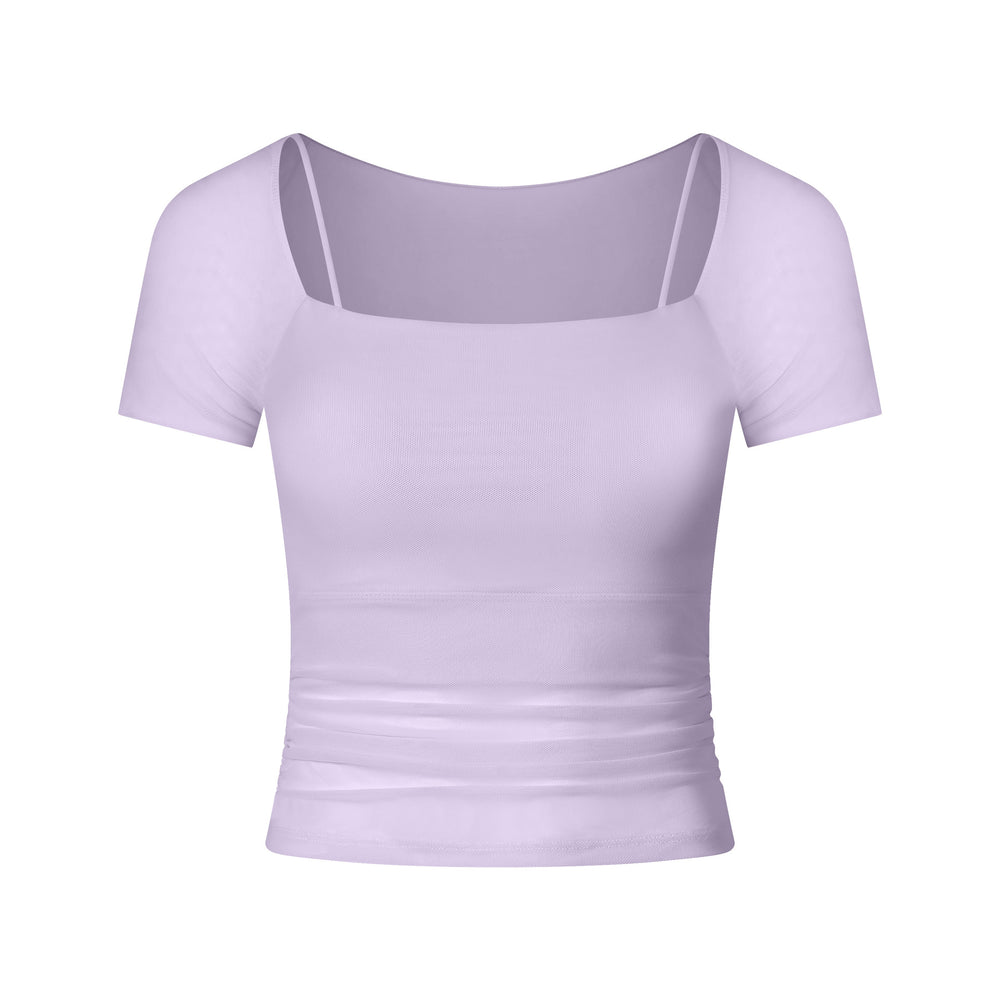 Attached Sports Bra and Mesh Square Neckline Tee