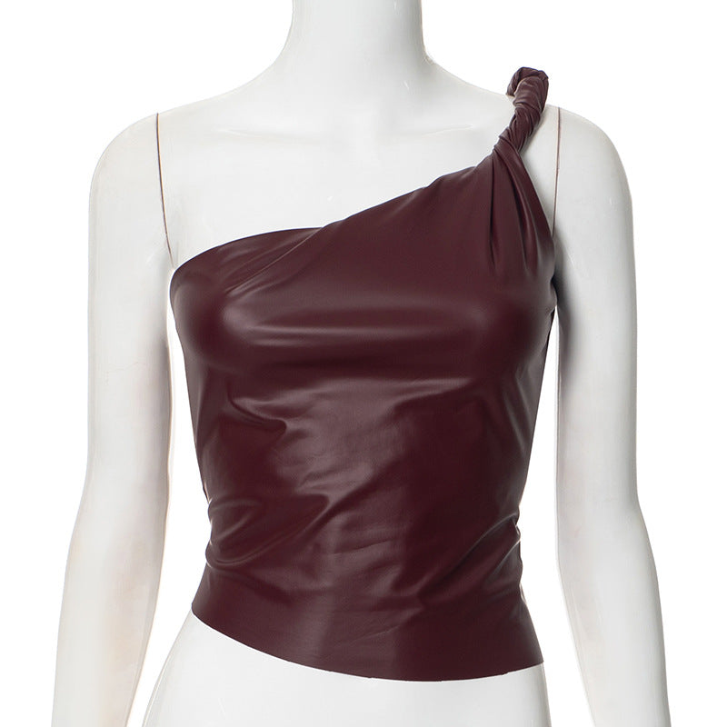 
                  
                    One Strap Faux Leather Top
                  
                