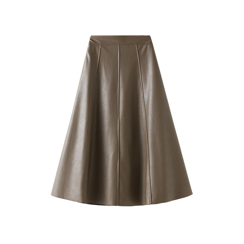 A Line Faux Leather Midi Skirt