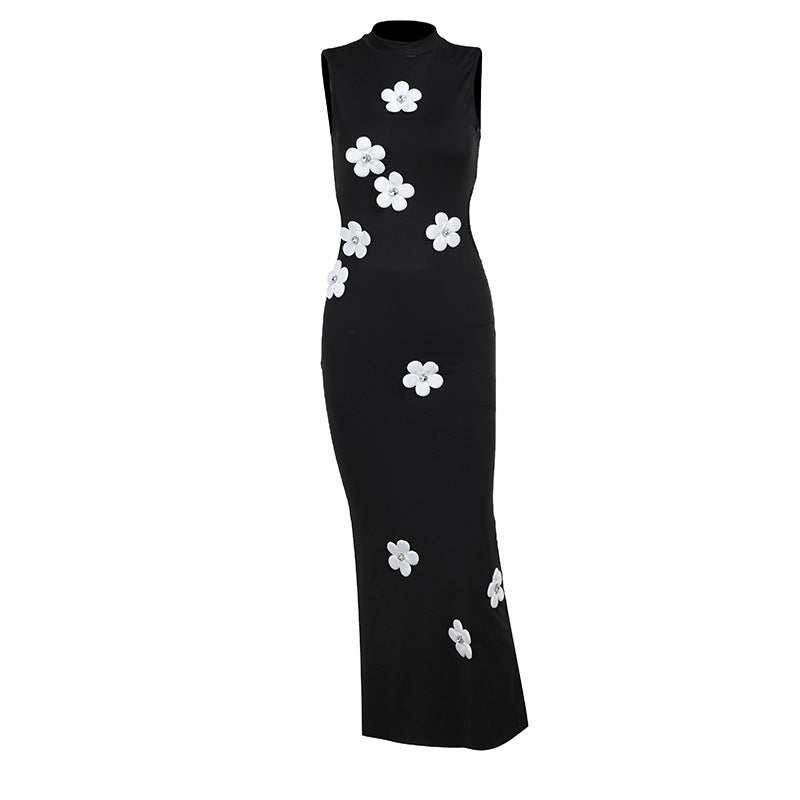 
                  
                    Flower Accent Mock Neck Cut Out Back Maxi Dress
                  
                