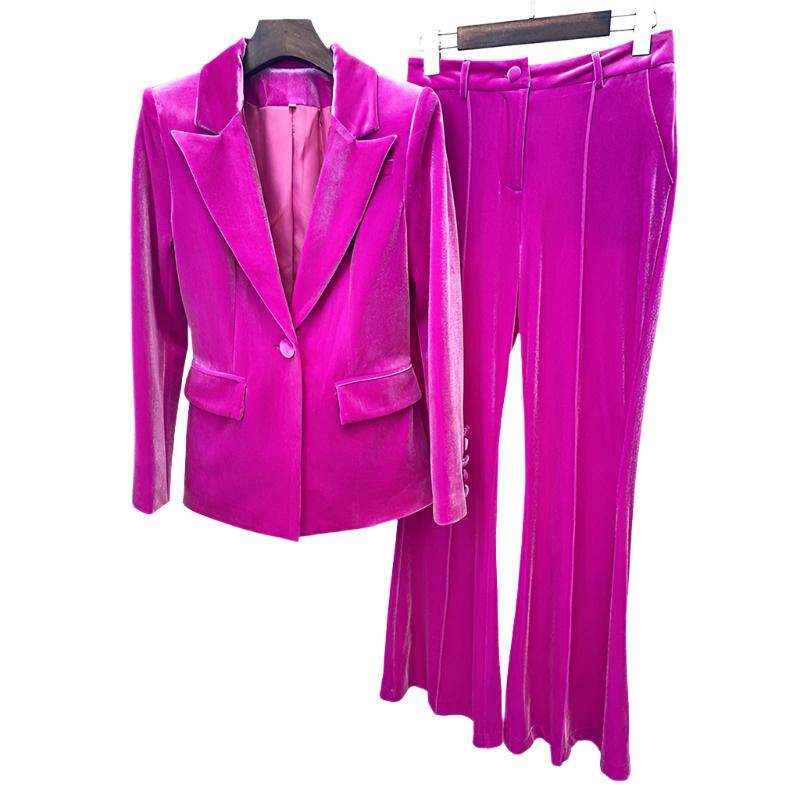 One Button Velvet Suit Set