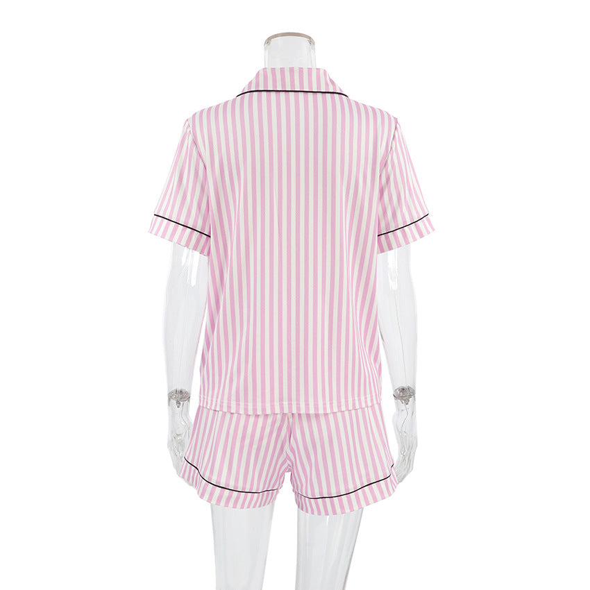 
                      
                        Pink and White Stripe Black Trim Pajama Set
                      
                    