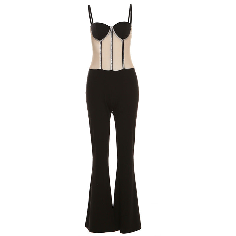 Mesh Panel Spaghetti Strap Jumpsuit