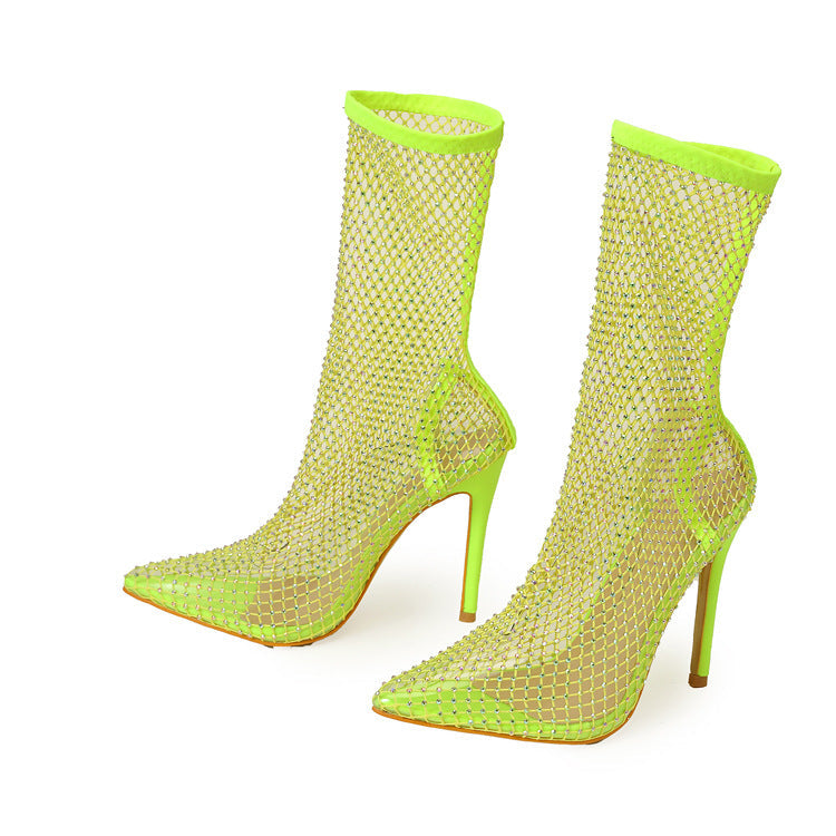 Fishnet Rhinestone Sock Boots