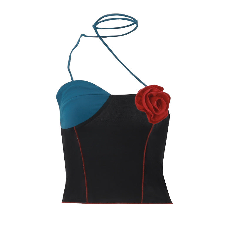 3-D Flower Sheer Panel Halter Top