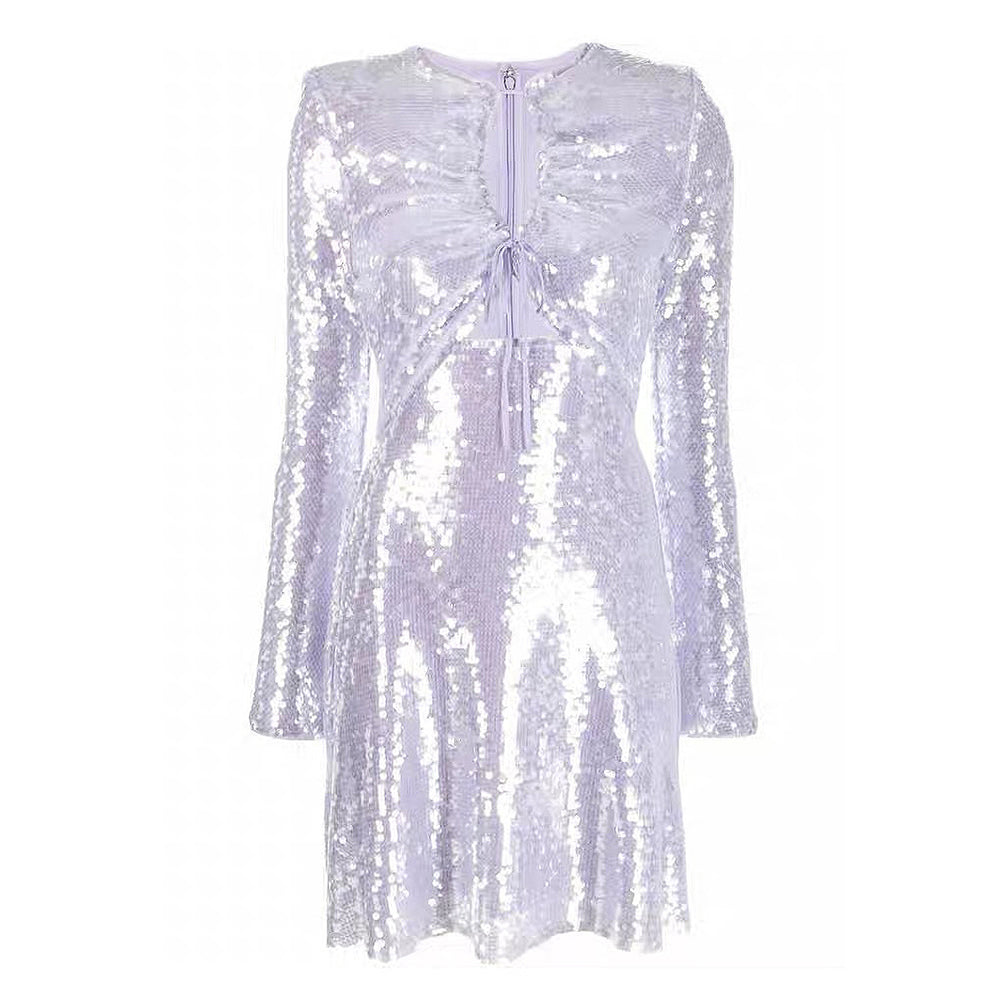 Sequin Long Sleeve Peek-A-Boo Mini Dress