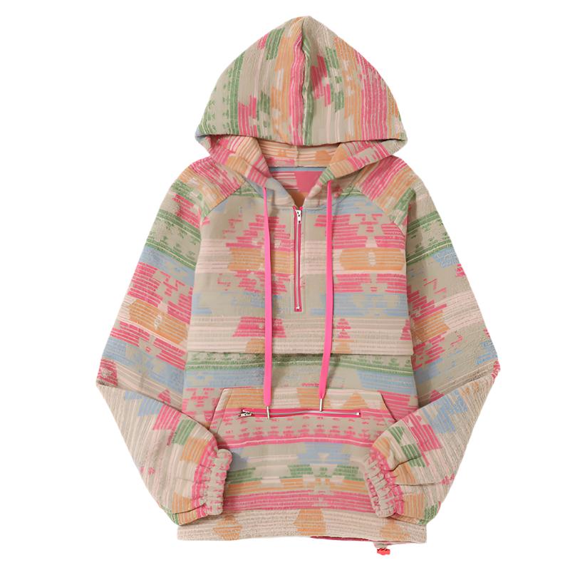 Faded Geometric Print Zip Up Long Sleeve Zip Up Hoodie