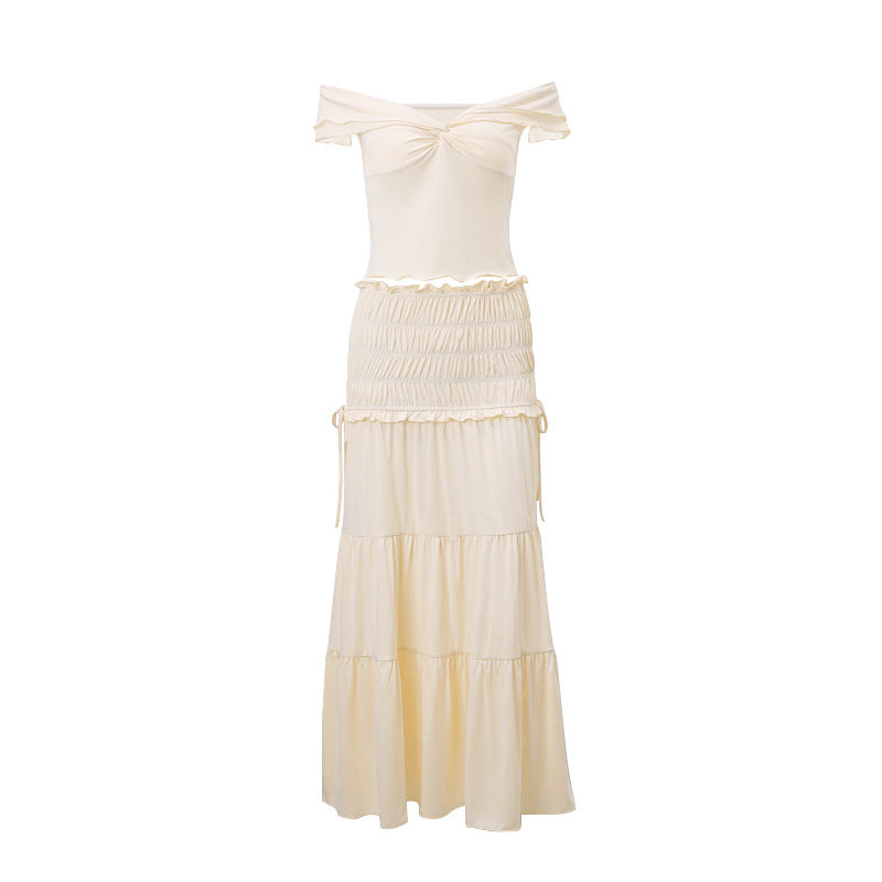 
                      
                        Off the Shoulder Ruffle Trim Top and Matching Tiered Skirt Set
                      
                    