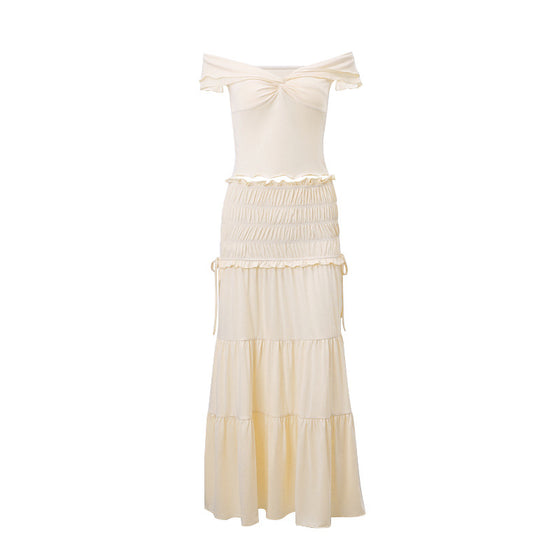Off the Shoulder Ruffle Trim Top and Matching Tiered Skirt Set