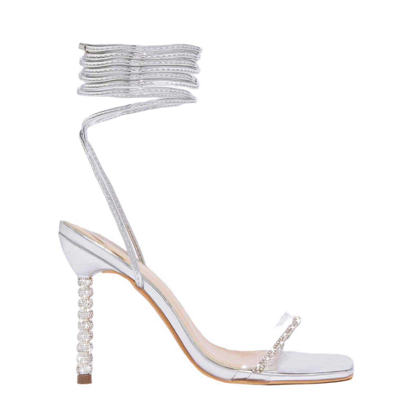 Tied Ankle Rhinestone Strappy High Heels