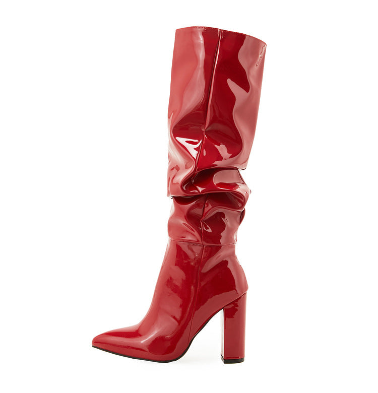 
                  
                    Patent Leather Pointed Toe Chunky High Heel Boots
                  
                