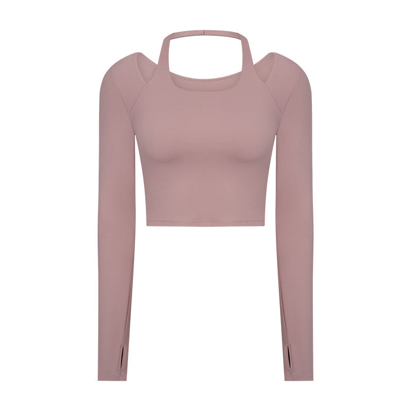 
                      
                        Halter Neck Long Sleeve Cropped Yoga Top
                      
                    