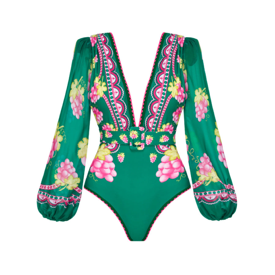 Multicolor Long sleeve one-piece swimsuit