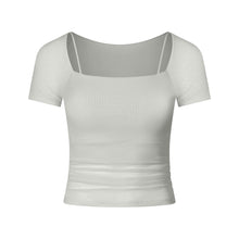  Attached Sports Bra and Mesh Square Neckline Tee