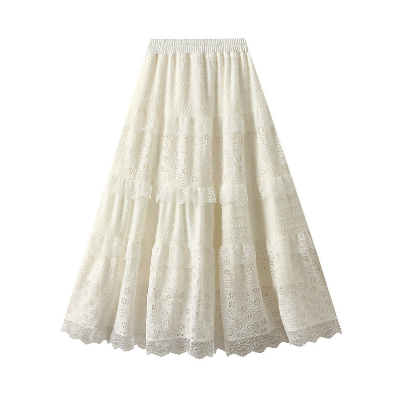 Lace Tiered Embroidered Circle Midi Skirt