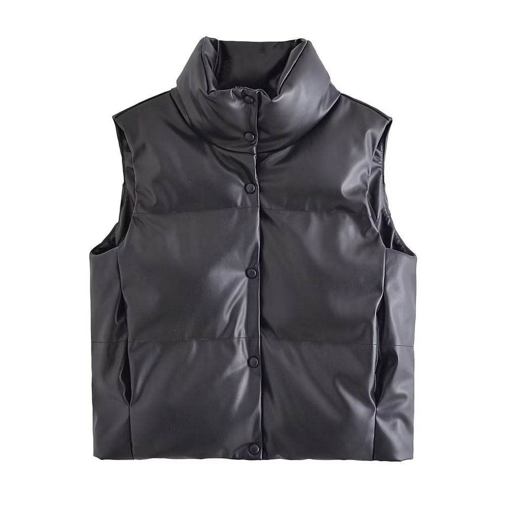 
                      
                        Faux Leather Puffer Vest
                      
                    