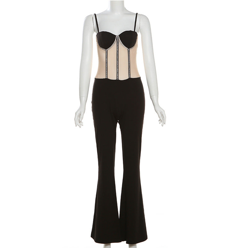 Mesh Panel Spaghetti Strap Jumpsuit