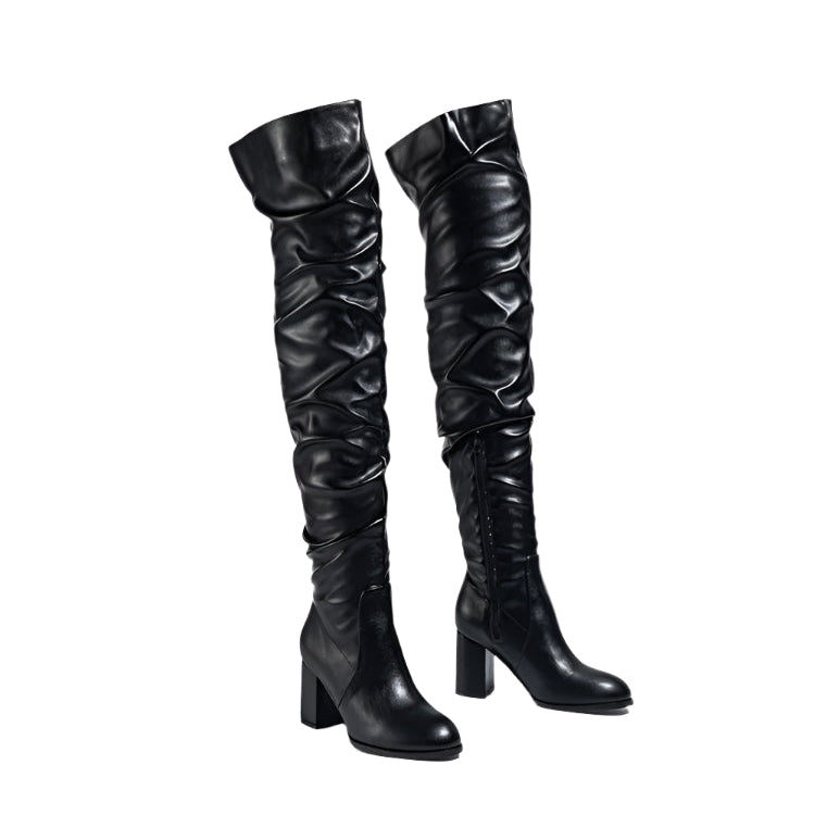 Ruched Thigh High Heeled Boots