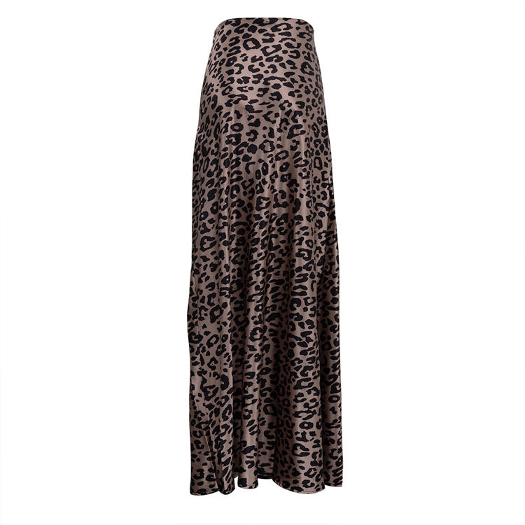 
                      
                        Fishtail Satin Leopard Print Maxi Skirt
                      
                    