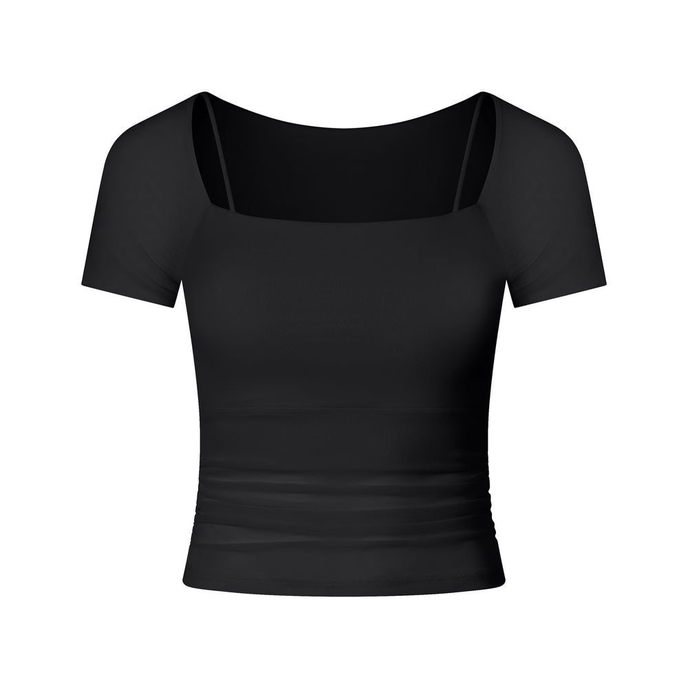 
                      
                        Attached Sports Bra and Mesh Square Neckline Tee
                      
                    