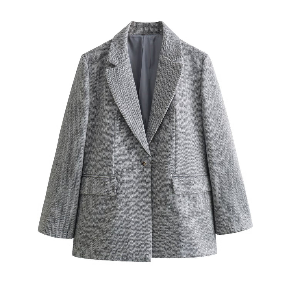 
                      
                        Herringbone Twill Straight Cut Blazer
                      
                    