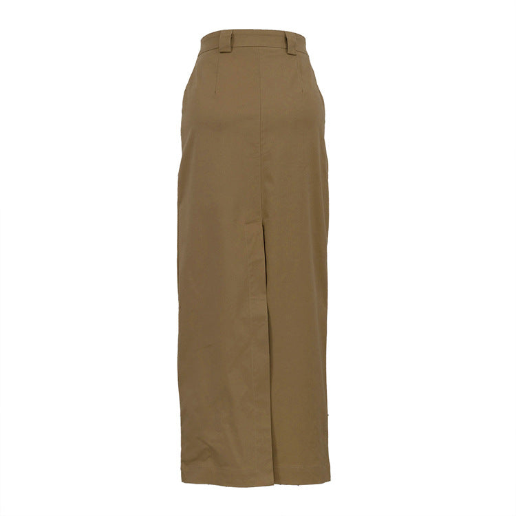 High Waist Khaki Maxi Skirt