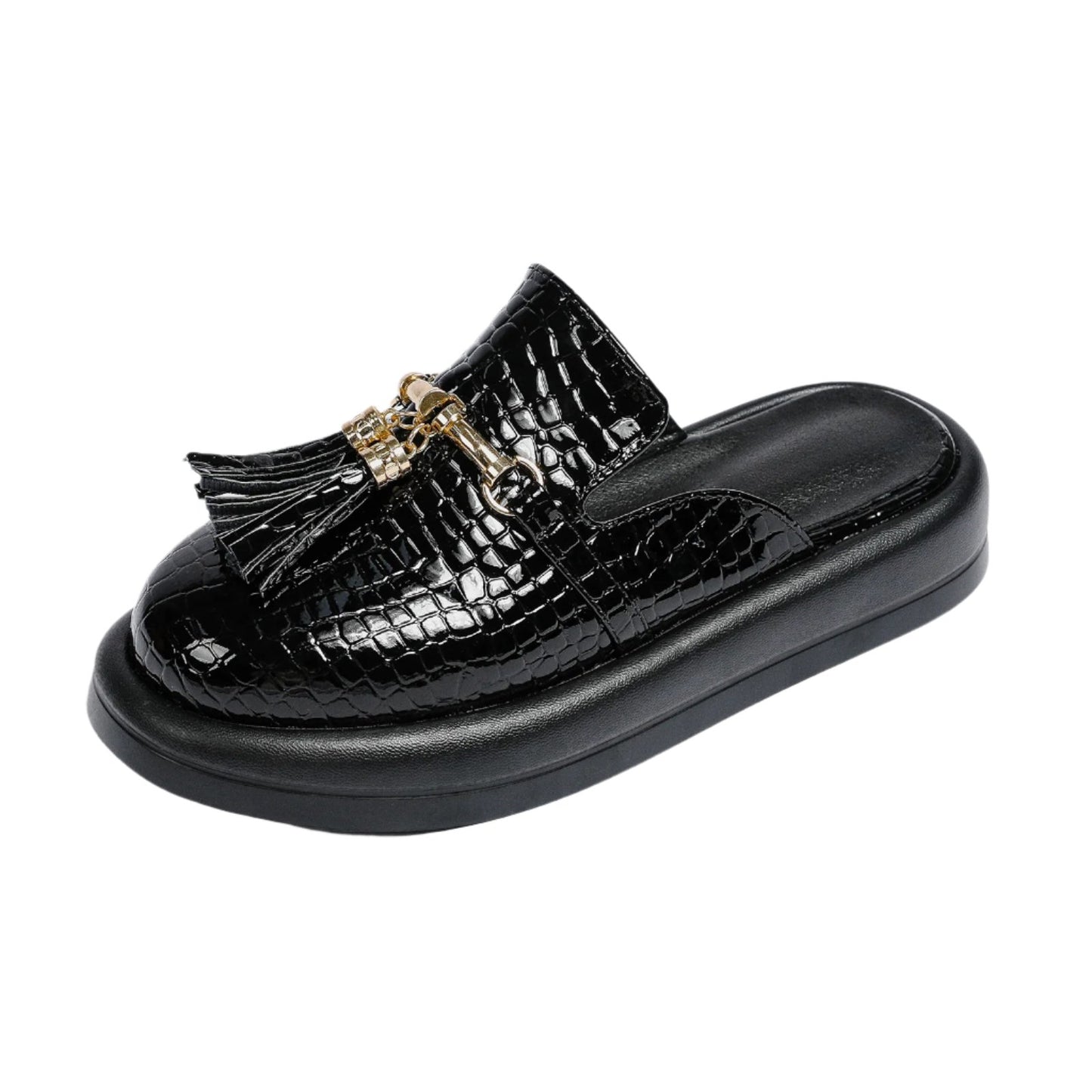 Tassel Patent Leather Platform Slides