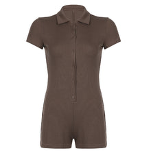  Short Sleeve Ribbed Button Up Romper